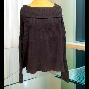 Free People Black Juicy Long Sleeve Thermal Top Oversized Split Lower Back Shirt